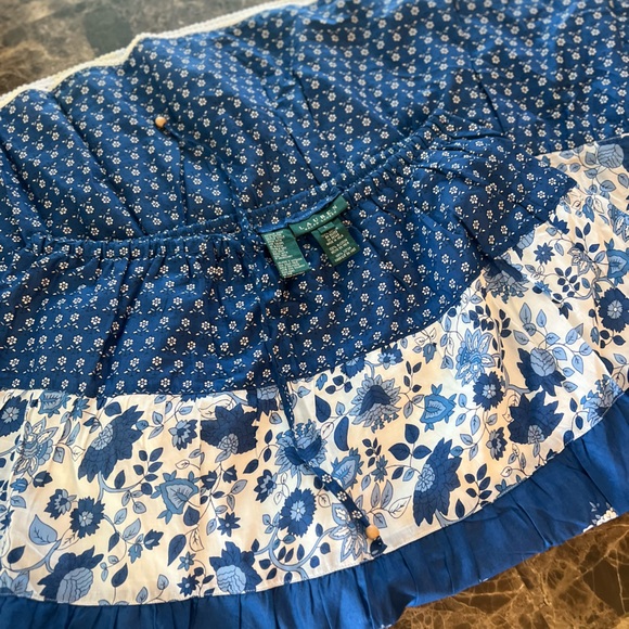 Lauren Ralph Lauren Patchwork Blue Floral Maxi Skirt  Peasant Cottagecore Cotton - Picture 5 of 11